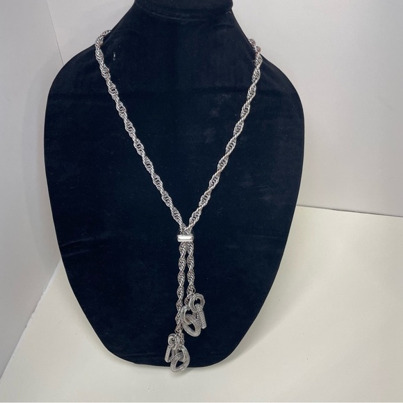 Vintage Chunky Rope Chain Silver Tone Lariat Square Slide Necklace - Picture 2 of 6